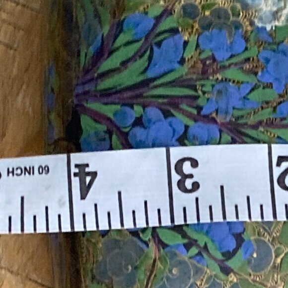 Kashmir India Lacquer Trinket Box Beautiful Blue Flower Glossy Black - Picture 8 of 9